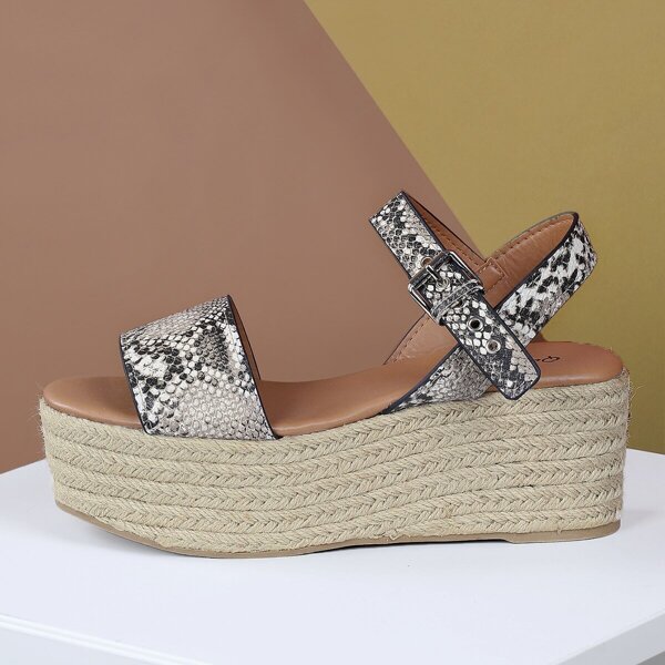 

Snake Band Ankle Strap Jute Flatform Sandals, Multicolor