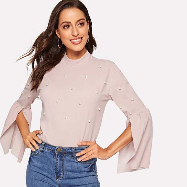 

Pearl Detail Split Bell Sleeve Top
