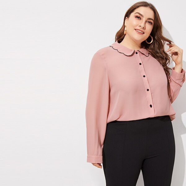 

Plus Scallop Trim Collared Shirt