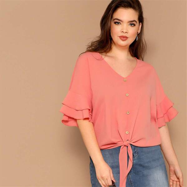 

Plus Knot Front Layered Bell Sleeve Top
