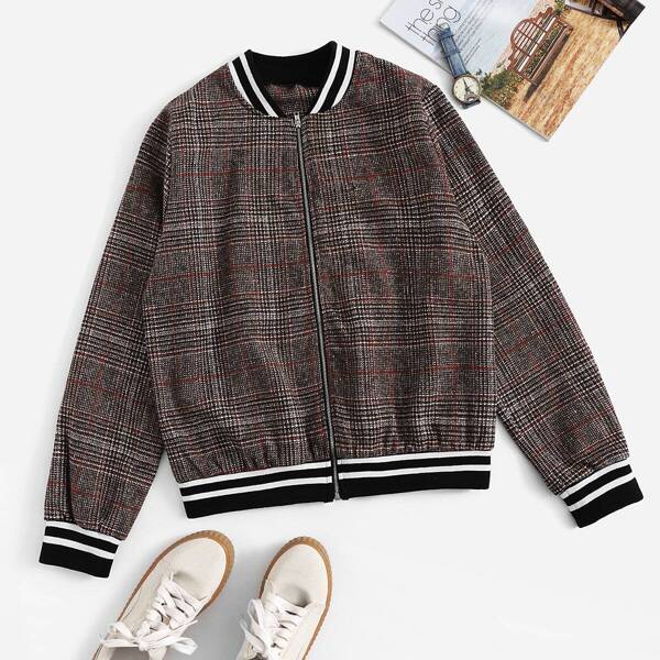 

Zip Up Plaid Bomber Jacket