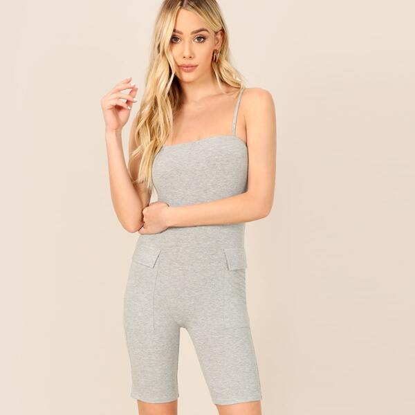 

Flap Pocket Side Heather Grey Cami Unitard Romper