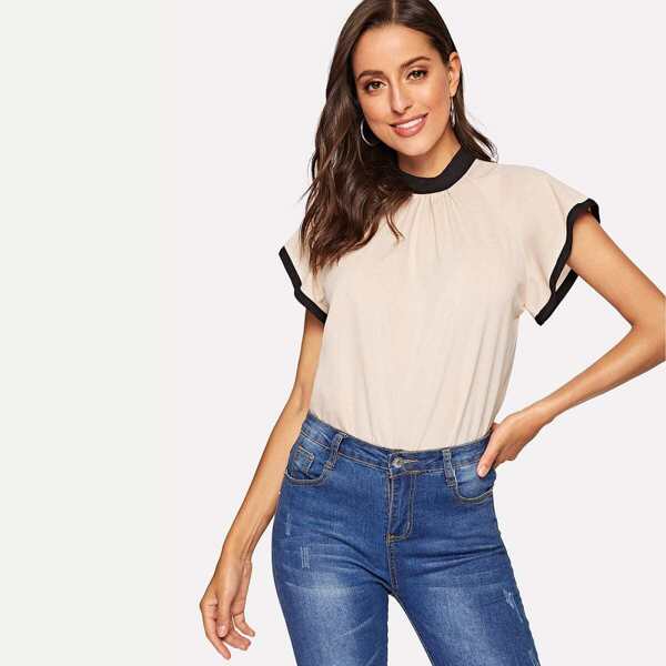 

Tie Back Contrast Trim Raglan Sleeve Top