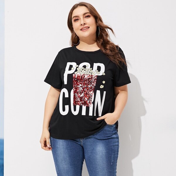 

Plus Sequin Patched Letter Print Top