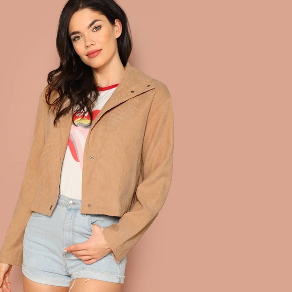 

Button Up Solid Cord Crop Jacket