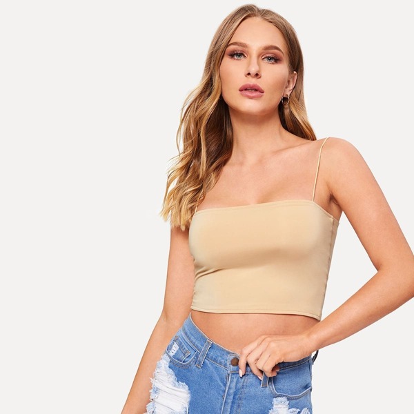 

Solid Crop Cami Top, Beige