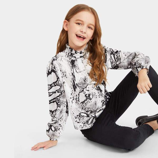 

Girls Keyhole Back Frill Neck Snakeskin Top, Multicolor