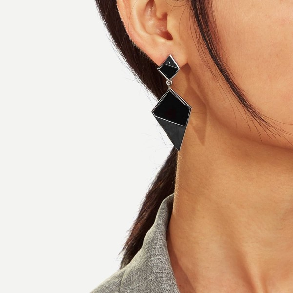 

Two Tone Geometric Metal Drop Earrings 1pair, Multicolor