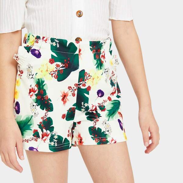 

Girls Frilled Pocket Tropical Print Shorts