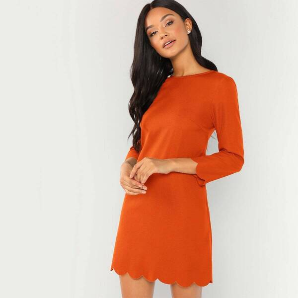 

Solid Scalloped Edge Tunic Dress