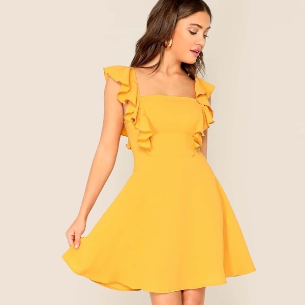 

Ruffle Strap Skater Sundress, Yellow