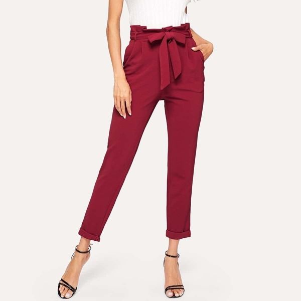 

Paperbag Waist Textured Pants With Belt