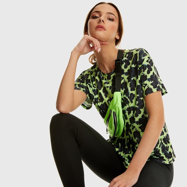 

Neon Green Leopard Print Tee