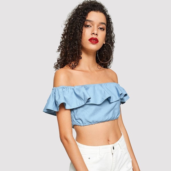 

Flounce Foldover Off Shoulder Crop Top