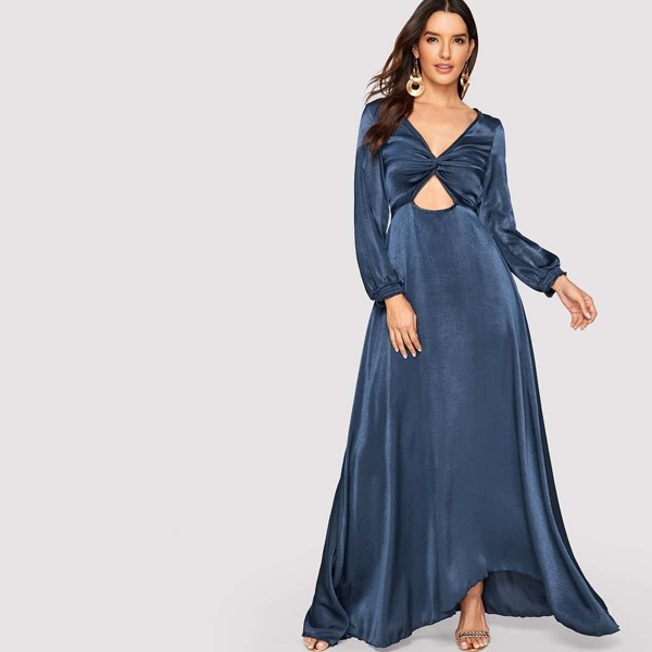 

Twist Peekaboo Split Back Satin Formal Dress
