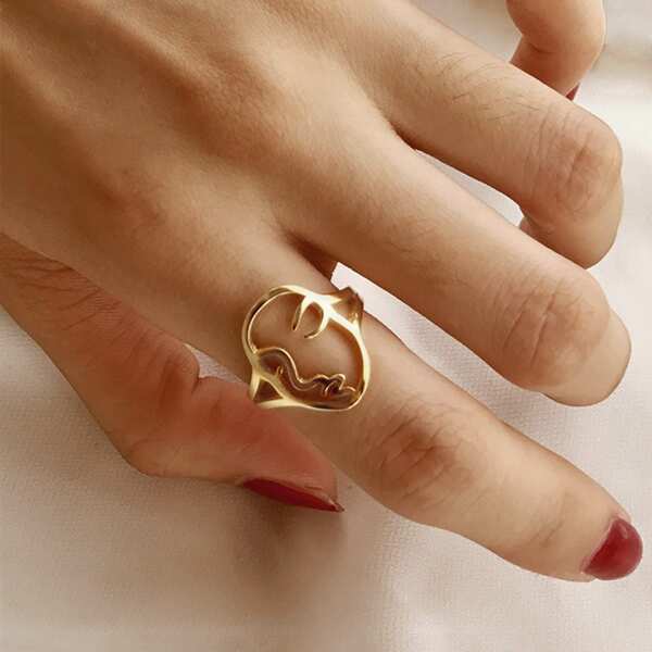 

Hollow Face Decor Ring 1pc, Gold