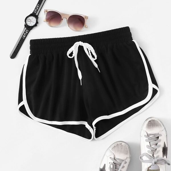 

Drawstring Waist Dolphin Hem Shorts