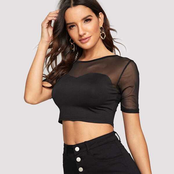 

Crop Mesh Yoke Top