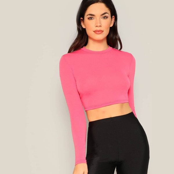 

Neon Pink Slim Fitted Crop Tee