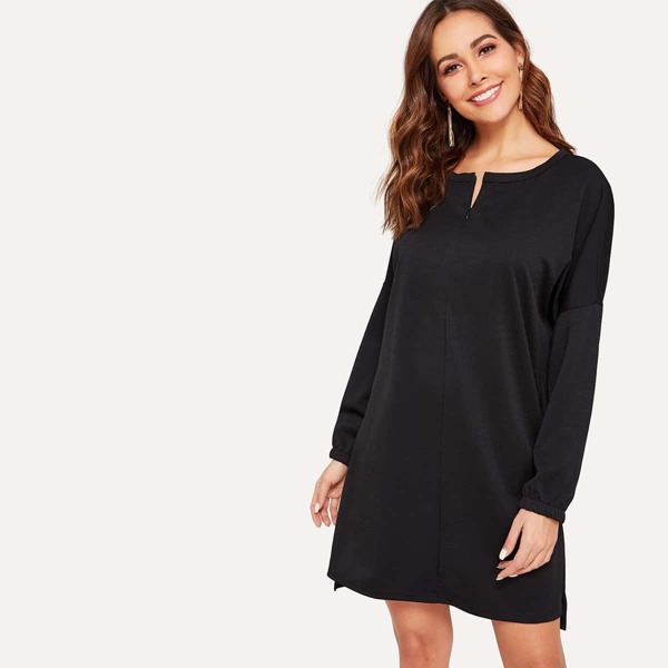 

Zip Front Drop Shoulder Stepped Hem Dress