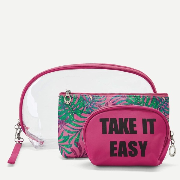 

Letter & Palm Pattern Makeup Bag 3pack