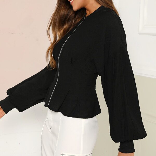 

Lantern Sleeve Zip Up Peplum Jacket