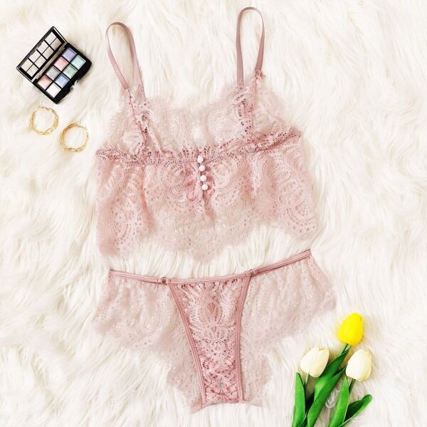 

Eyelash Lace Sheer Lingerie Set