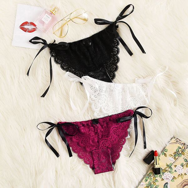 

Scalloped Trim Tie Side Panty Set 3pack