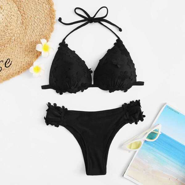 

Appliques Triangle Halter Top With Panty Bikini