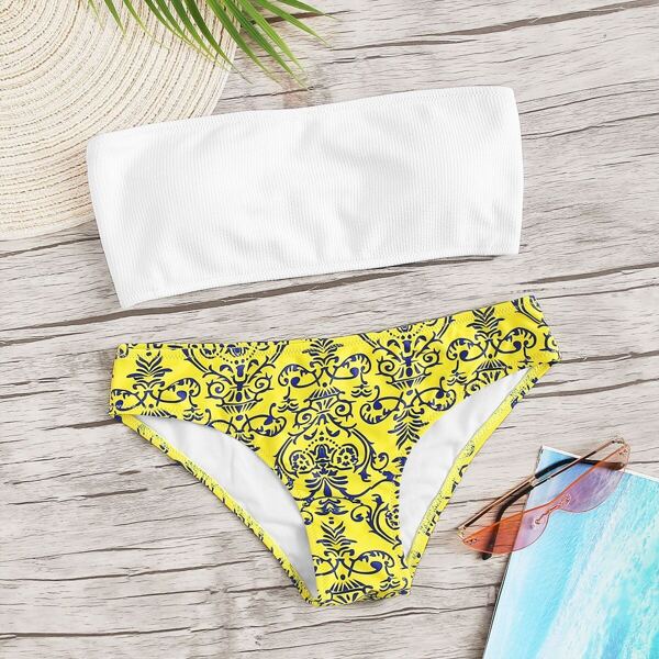 

Bandeau With Random Porcelain Bikini Set, Multicolor