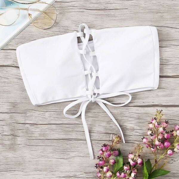 

Lace-up Bandeau Swimming Top