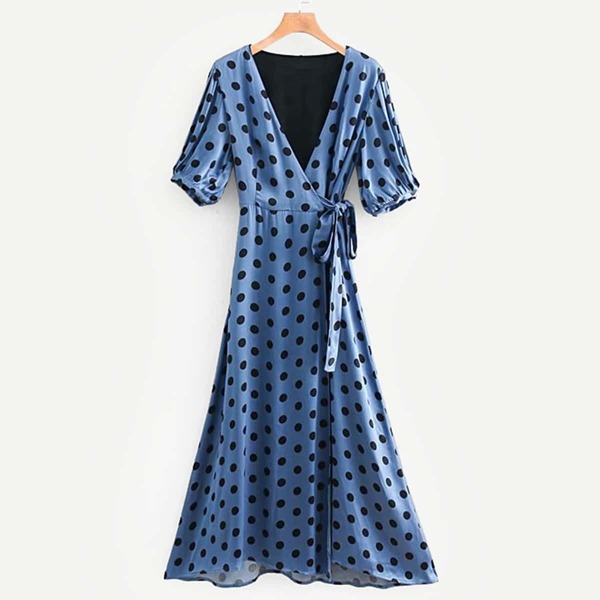 

Polka Dot Self Tie Surplice Wrap Dress