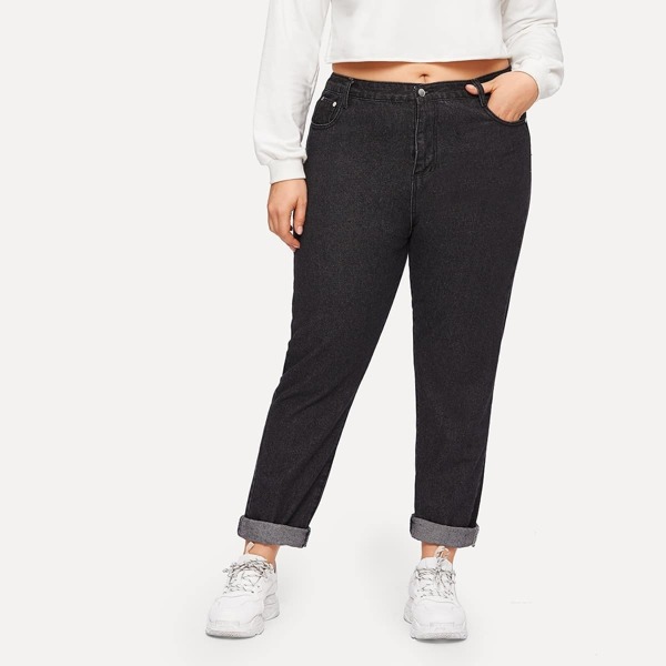 

Plus Rolled Hem Jeans, Black