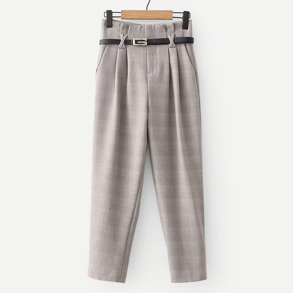 

Plaid Paperbag Tailored Pants With Belt