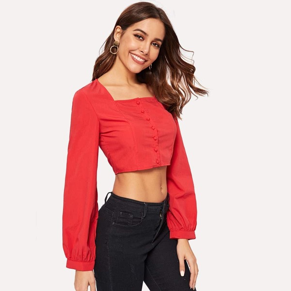 

Square Neck Button Through Crop Top