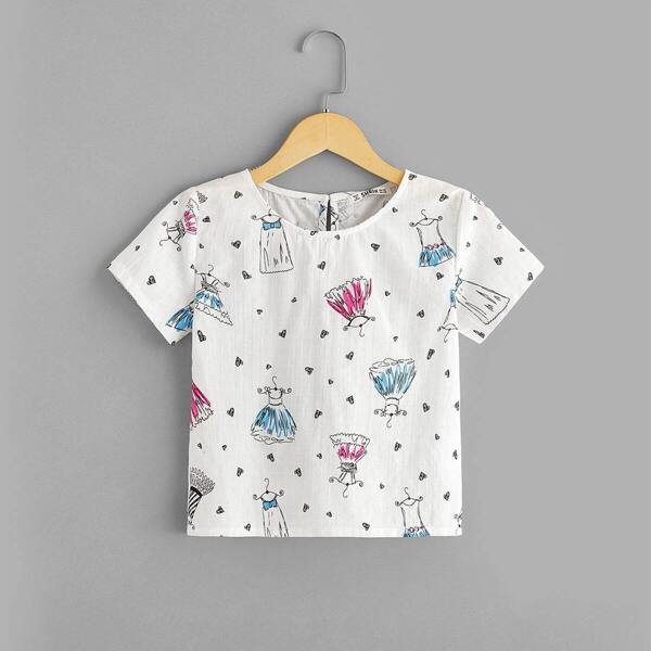 

Girls Heart & Dress Print Textured Top