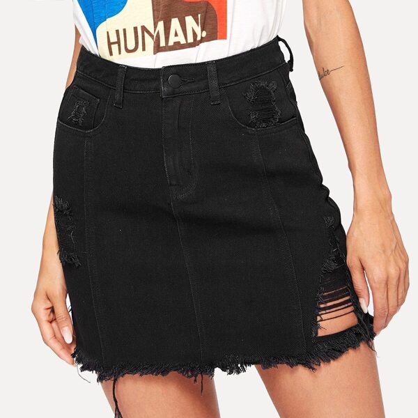 

Ripped Detail Bodycon Denim Skirt