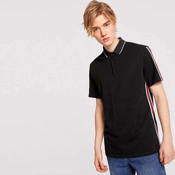 

Men Striped Side Buttoned Polo Shirt
