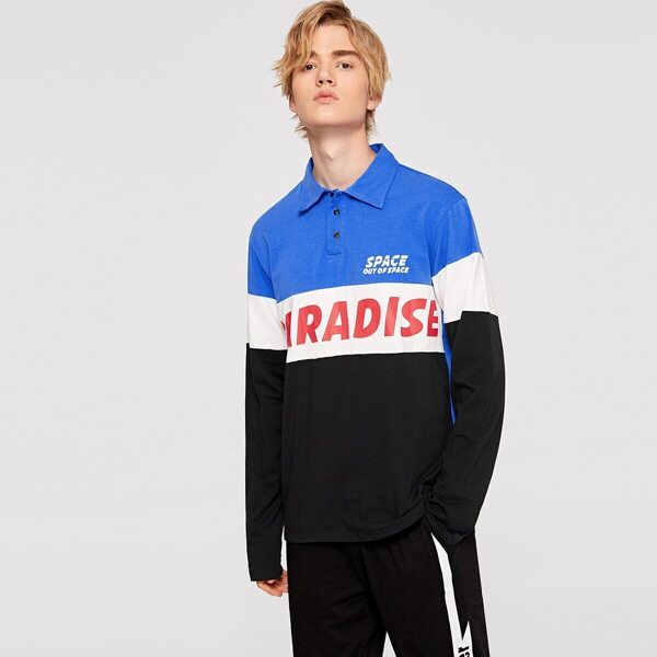 

Men Colorblock Letter Print Polo Shirt