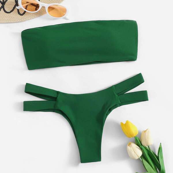 

Bandeau With Cut-out Cheeky Bikini Set, Green