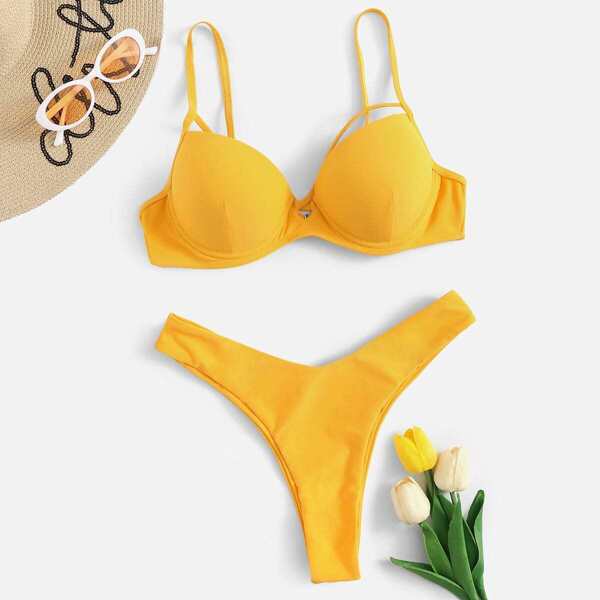 

Harness Underwire Top With High Cut Bikini, Yellow bright