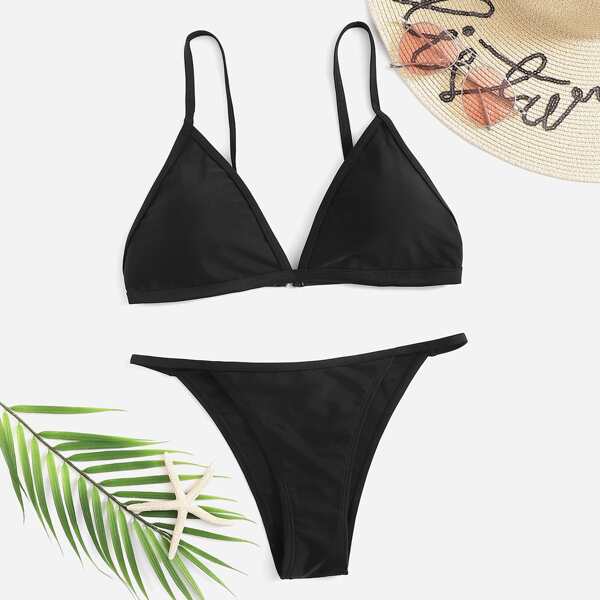 

Triangle Top With Tanga Bikini Set, Black