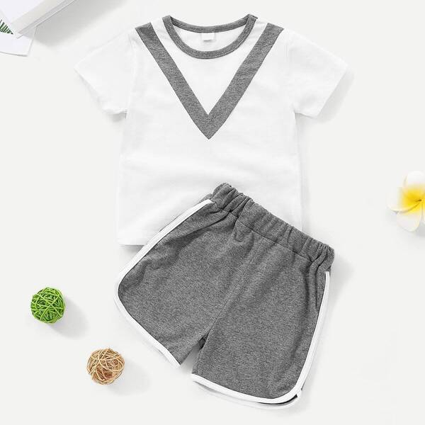

Toddler Girl Contrast Panel Tee With Shorts, Multicolor