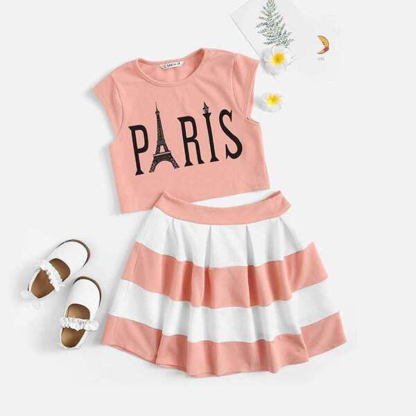

Girls Graphic Tee & Two Tone Skirt Set