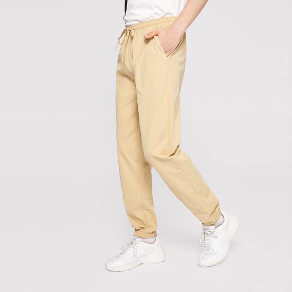 Men Slant Pocket Elastic Hem Pants