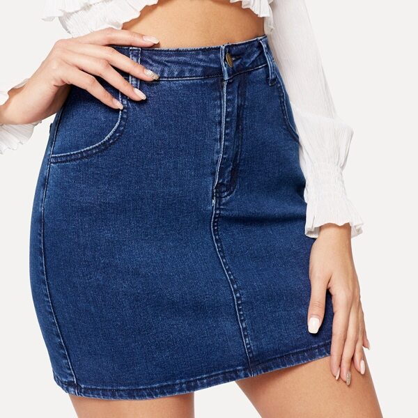 

Slant Pocket Bodycon Denim Skirt