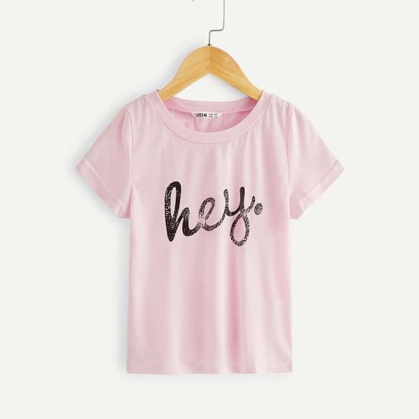 

Girls Letter Print Tee, Pink