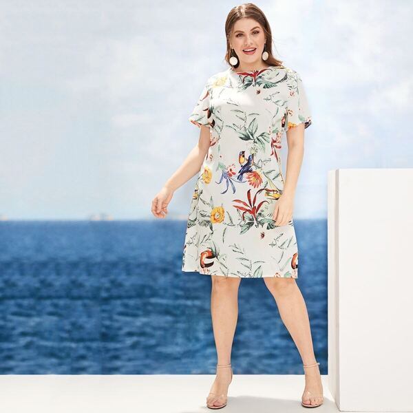 

Размера плюс платье с цветочным принтом, Многоцветный