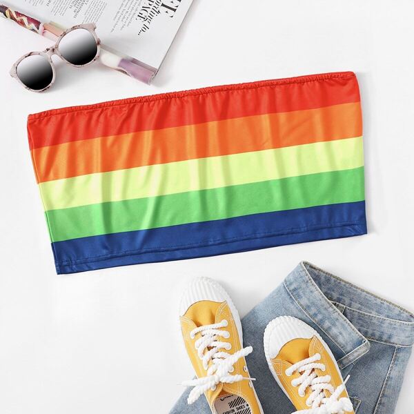 

Plus Rainbow Striped Tube Top, Multicolor