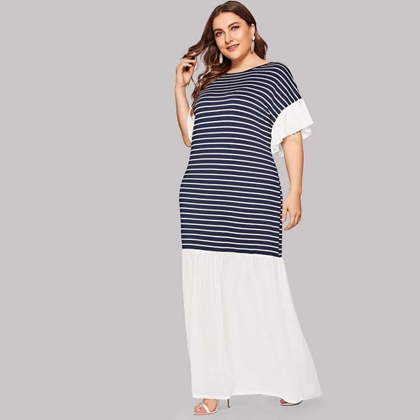 

Plus Contrast Panel Striped Dress, Multicolor
